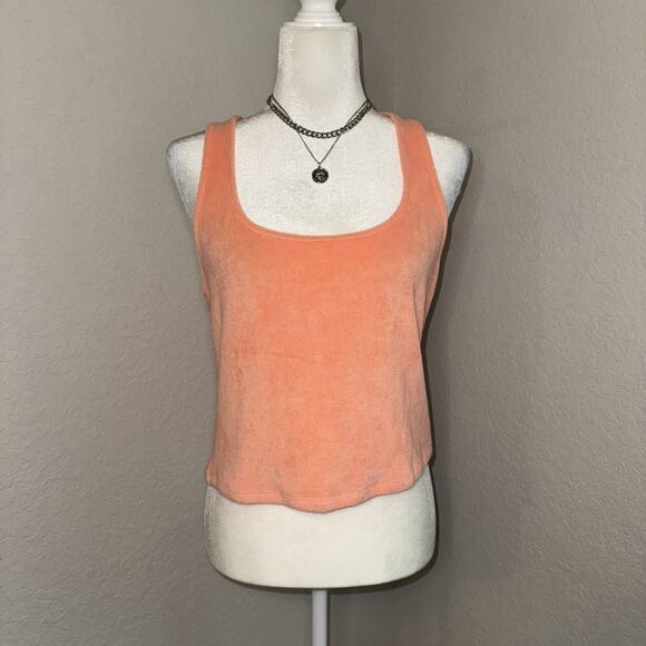 Victoria's Secret Tops - Victoria's Secret Tank Top Women's Large Coral Peach Scoop Neck Terry Racerback